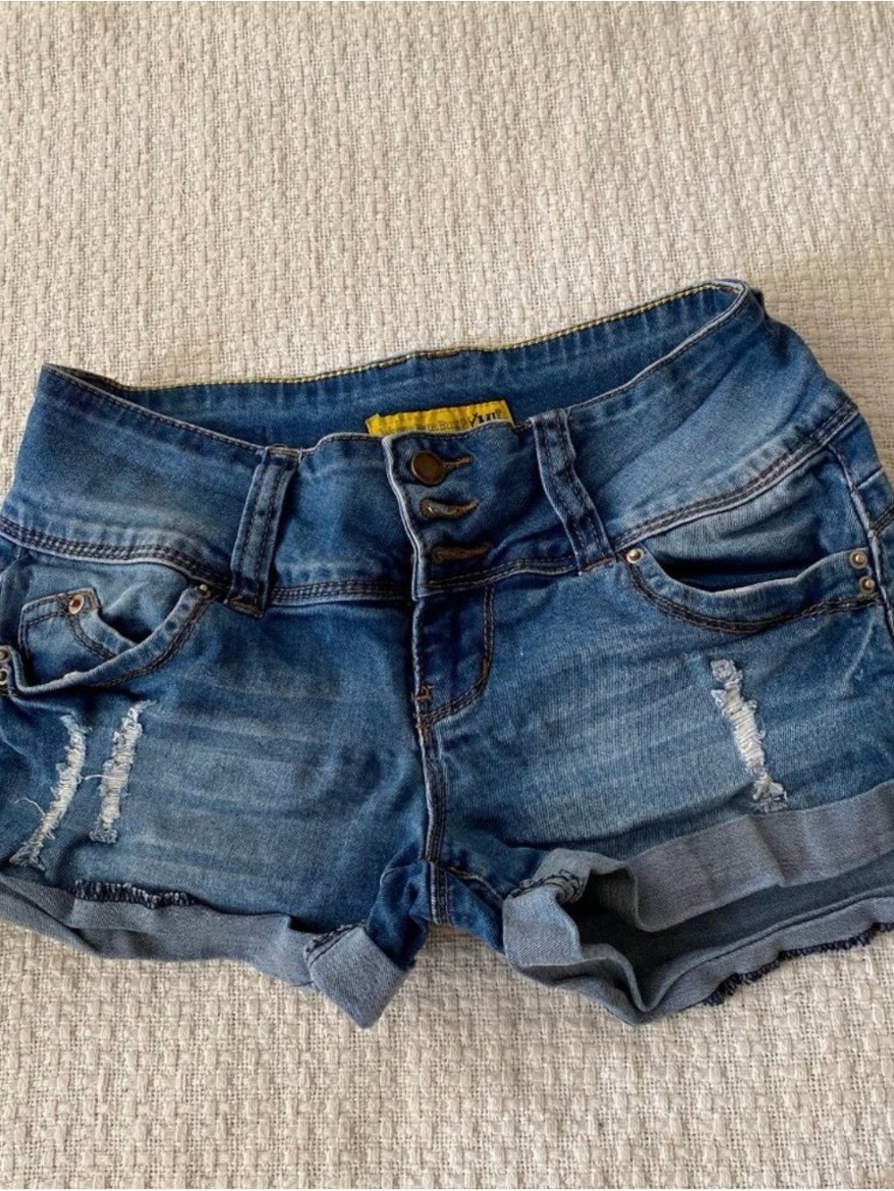 Blue Denim Women's Distressed Roll-Cuff Shorts